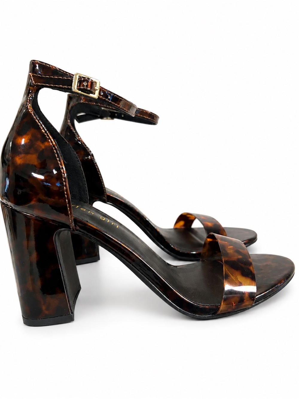 Madden Girl Sashha-L Tortoise Patent Block Heel Sandals Women’s Size 9 NIB 4” He